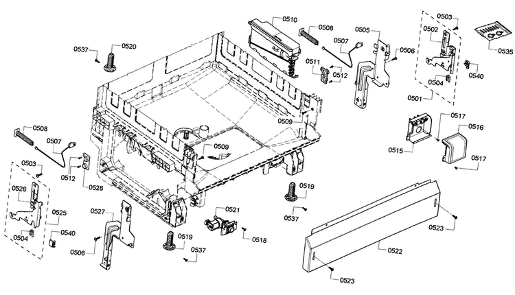 Base Diagram and Parts List for SHE3ARF6UC 07 Bosch Dishwasher