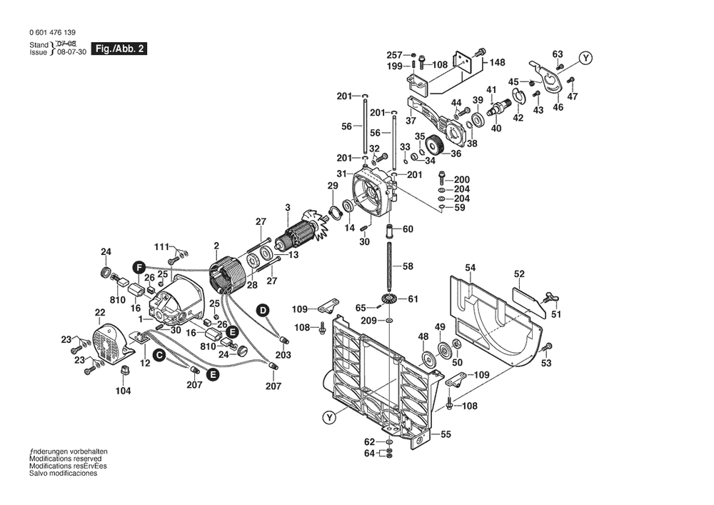 Section 2 Diagram and Parts List for GTS10XC 0601476139 Bosch Saw