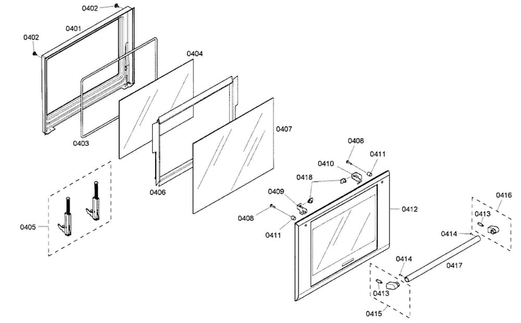 Door Assy Diagram and Parts List for ME301EP01  Thermador Wall Oven