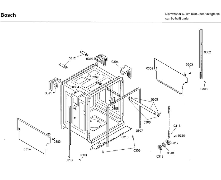 Tub Diagram and Parts List for SHX33A05UC 43 Bosch Dishwasher