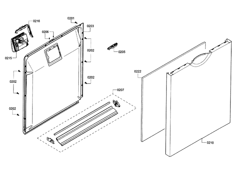 Door Diagram and Parts List for SHE3AR52UC 12 Bosch Dishwasher