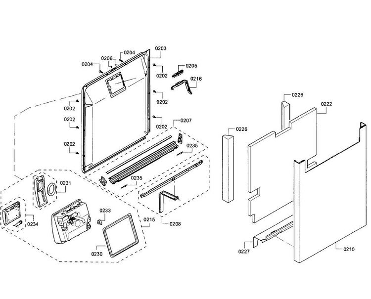 Door Section Diagram and Parts List for SHE7PT55UC 07 Bosch Dishwasher