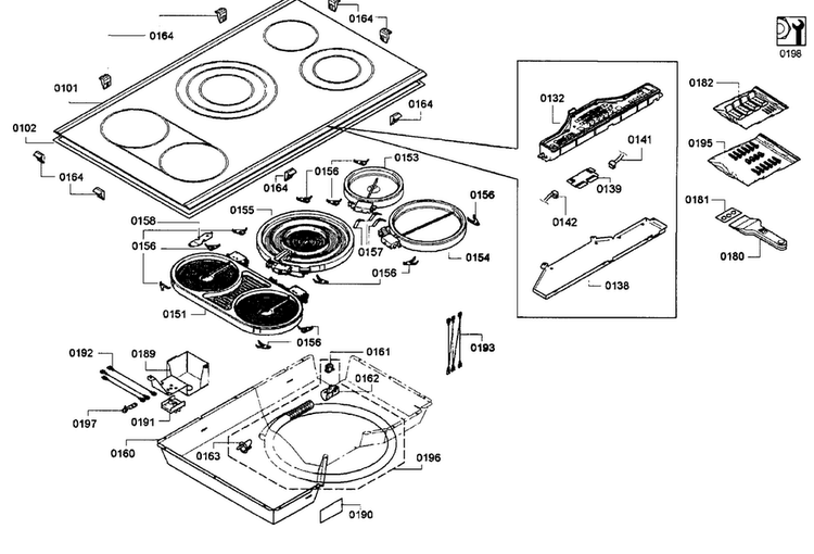 Cooktop Diagram and Parts List for NET8654UC 01 Bosch Cooktop