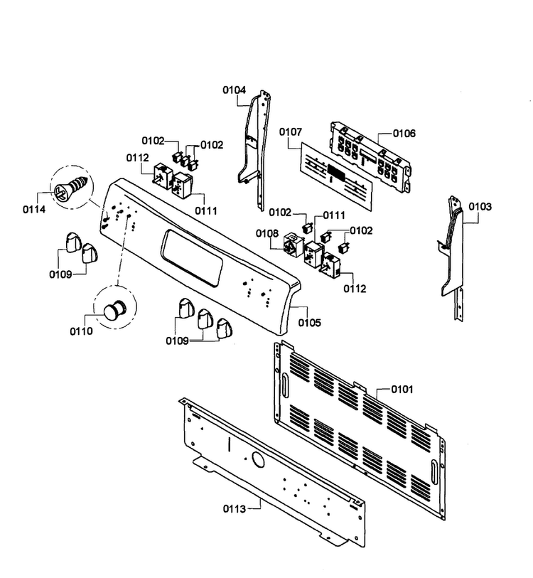 Control Panel Diagram and Parts List for HES5053U 06 Bosch Range