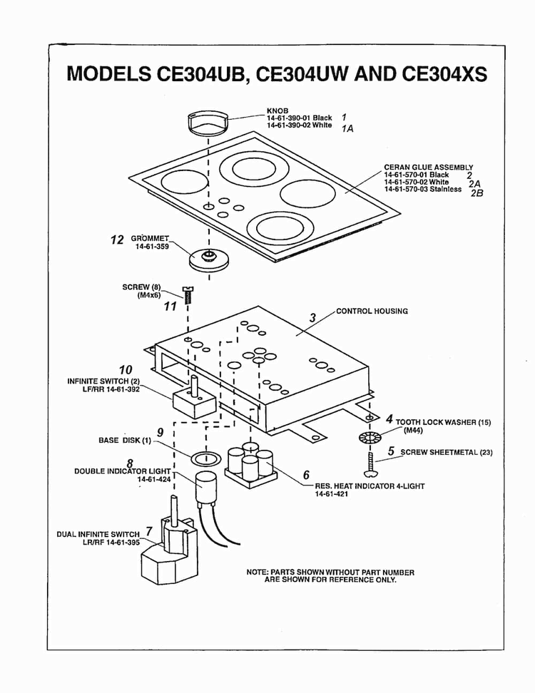 Control Housing/infinite Switch Diagram and Parts List for CE304XS  Thermador Cooktop