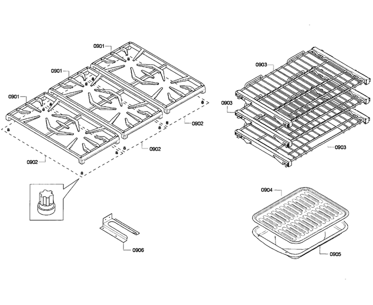 Grates/shelfs Diagram and Parts List for PRD366GHC 01 Thermador Range