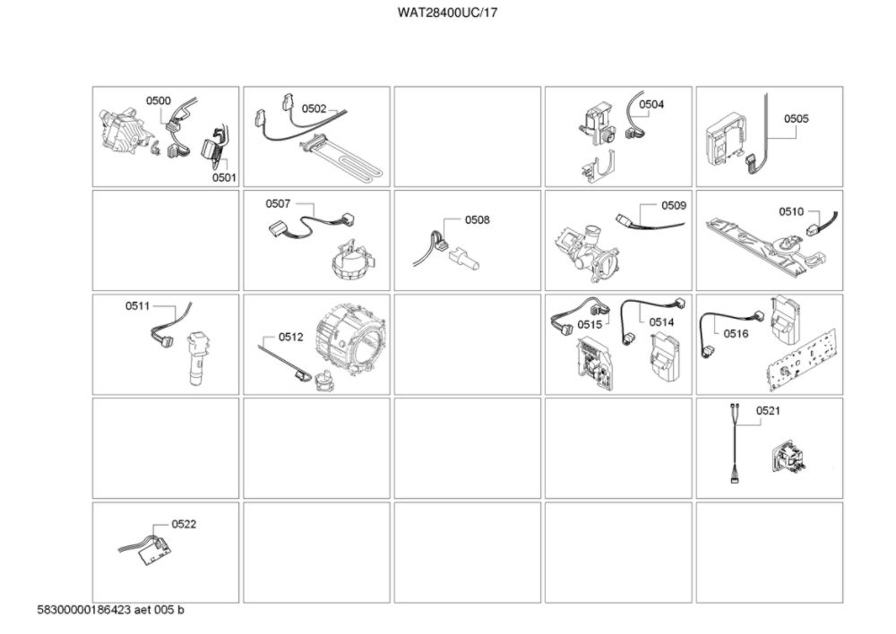Cable Harnesses Diagram and Parts List for WAT28400UC 17 Bosch Washer