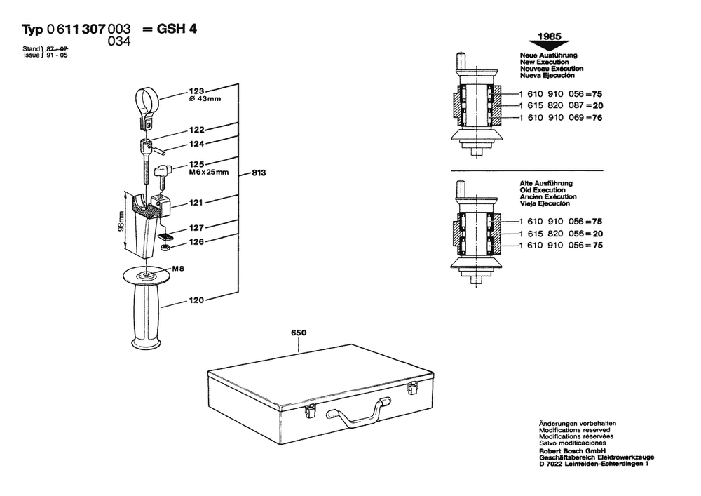 Section 2 Diagram and Parts List for GSH4 0611307034 Bosch Demolition Hammer