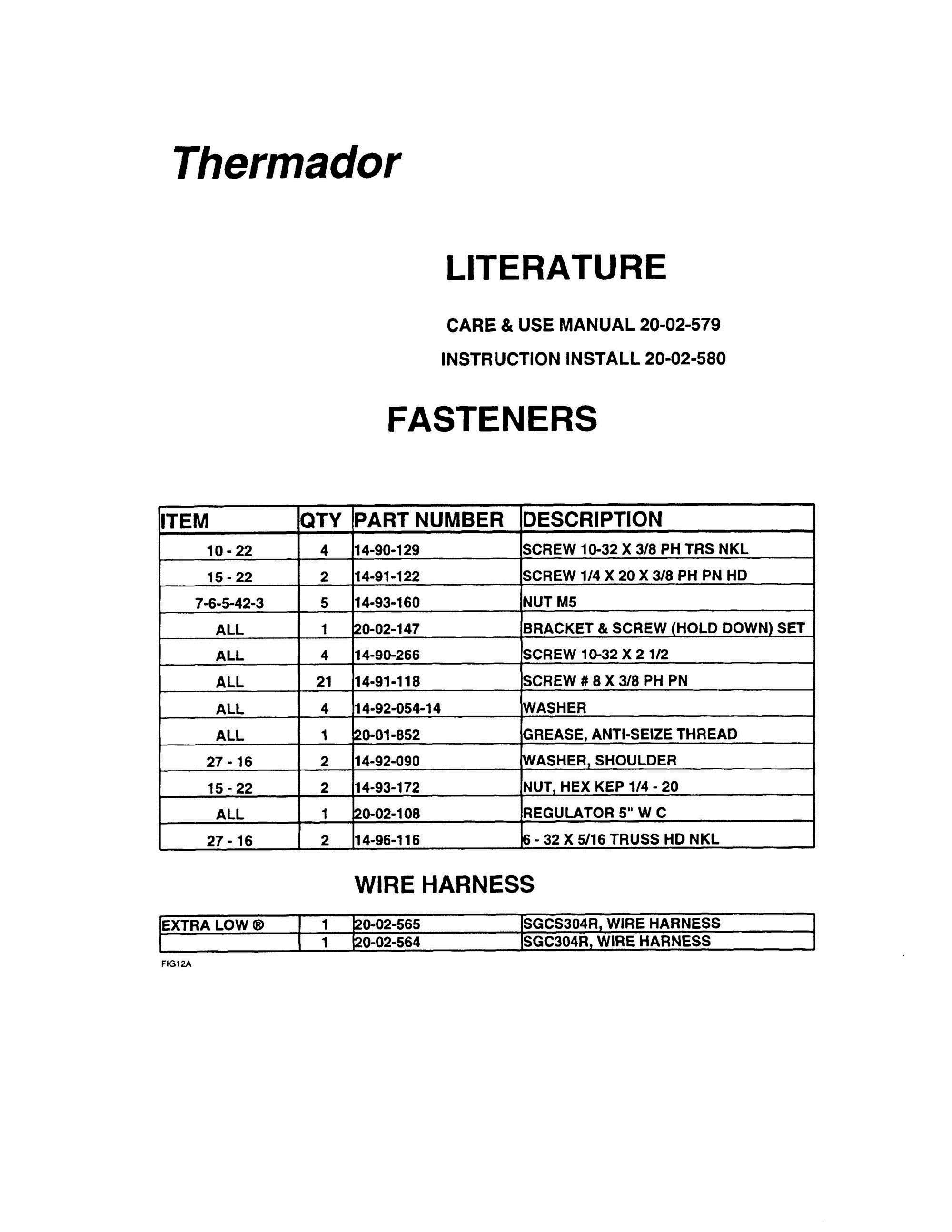12 - LITERATURE, FASTENERS, WIRE HARNESS Diagram and Parts List for SGC304R  Bosch Range