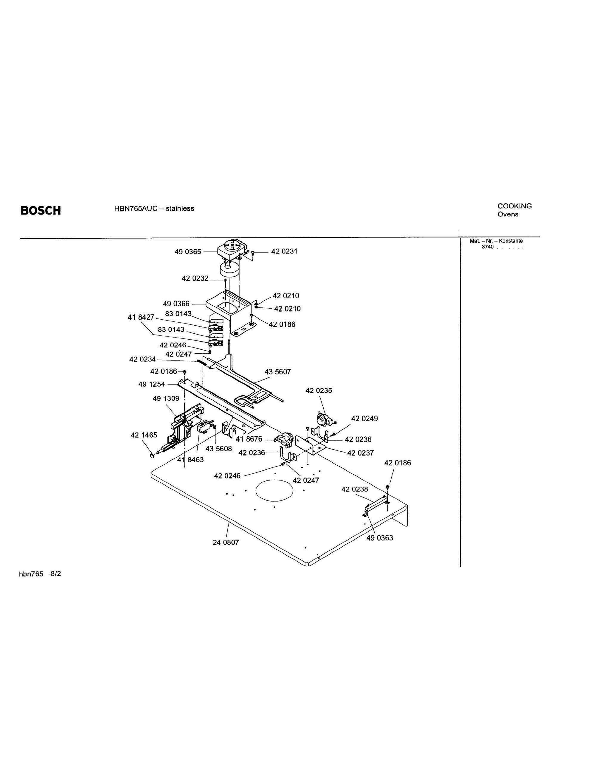 02 - UPPER PLENUM Diagram and Parts List for HBN765AUC(FD8207-)  Bosch Wall Oven