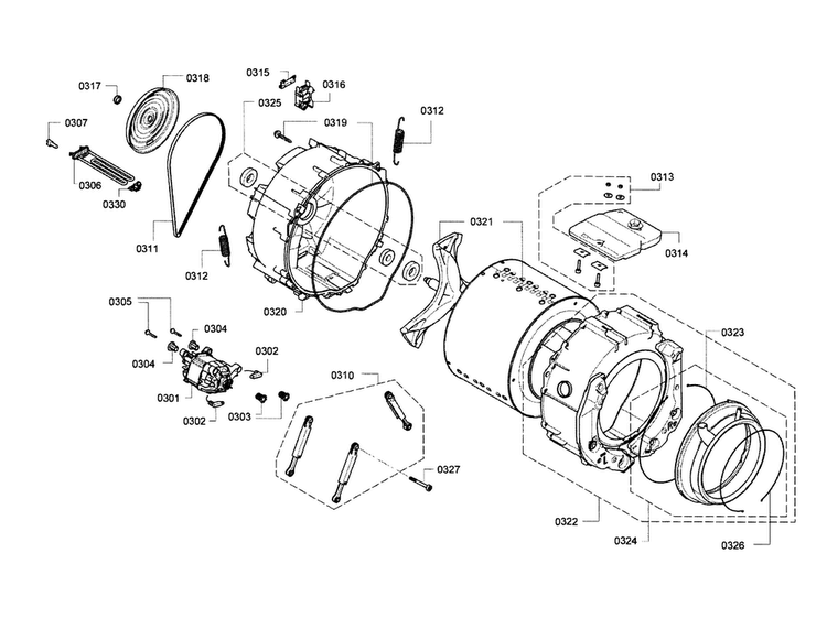 Drum Diagram and Parts List for WAP24202UC 14 Bosch Washer