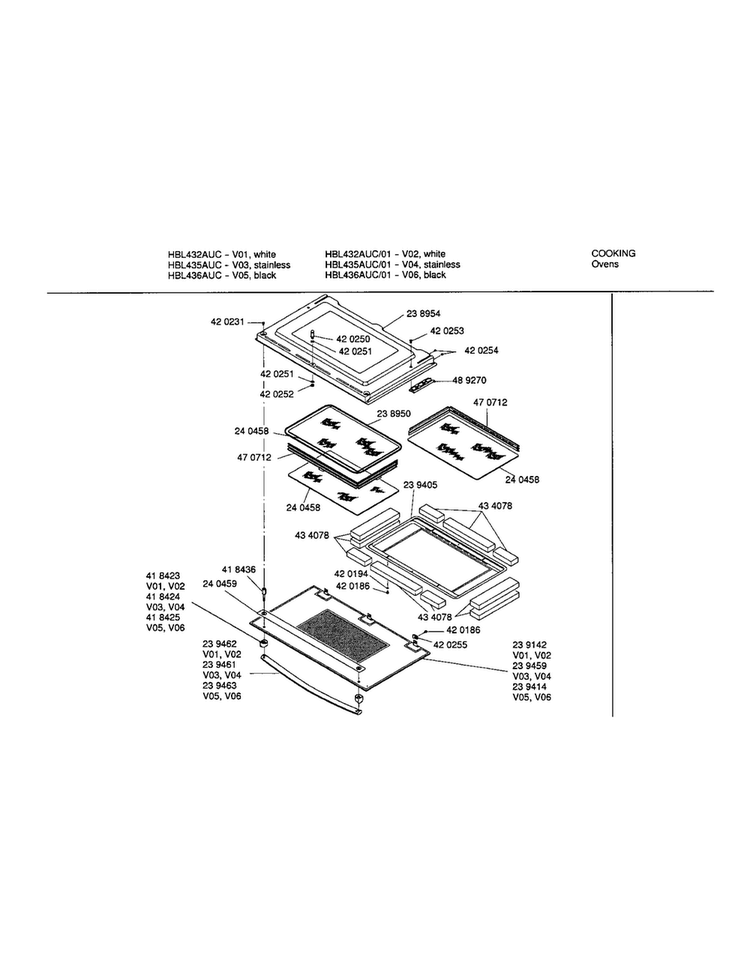 Door Diagram and Parts List for HBL432AUC 01 Bosch Wall Oven