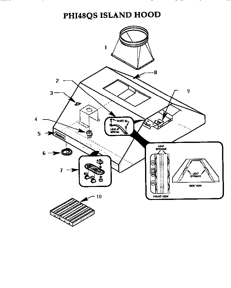 Phi48qs Island Hood Diagram and Parts List for PHI60QS  Thermador Range Hood