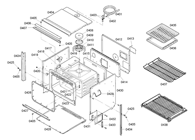 Main Assy Diagram and Parts List for HBL745AUC 02 Bosch Wall Oven
