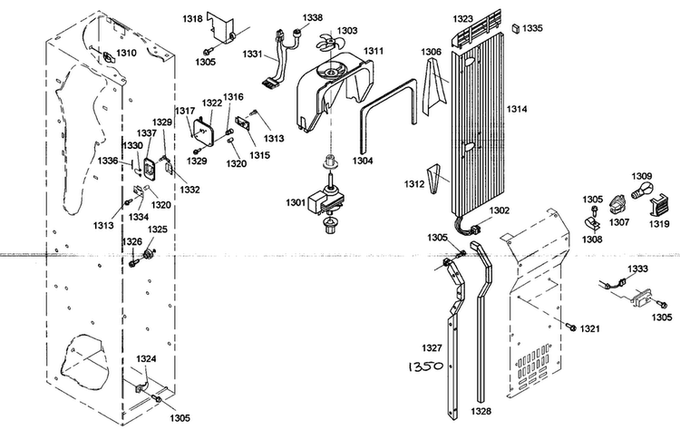Duct Assy Diagram and Parts List for KBUDT4875E 01 Thermador Refrigerator
