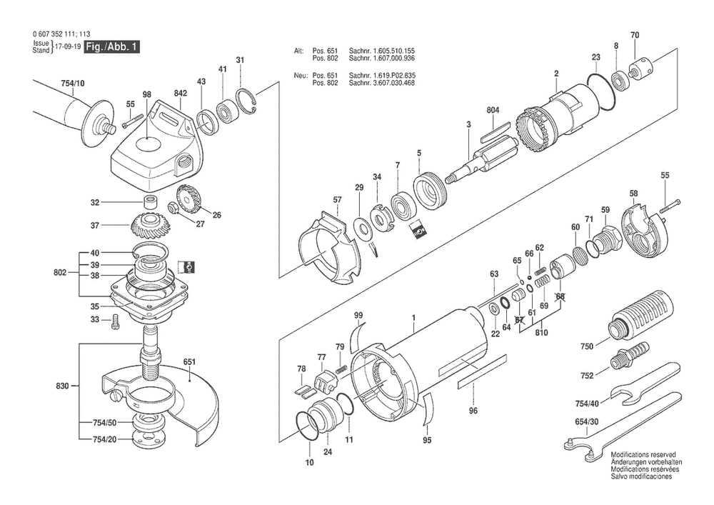 Section 1 Diagram and Parts List for 0607352116  Bosch Angle Grinder