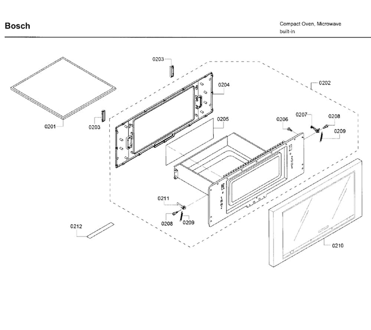 Door Diagram and Parts List for HMD8053UC 01 Bosch Microwave