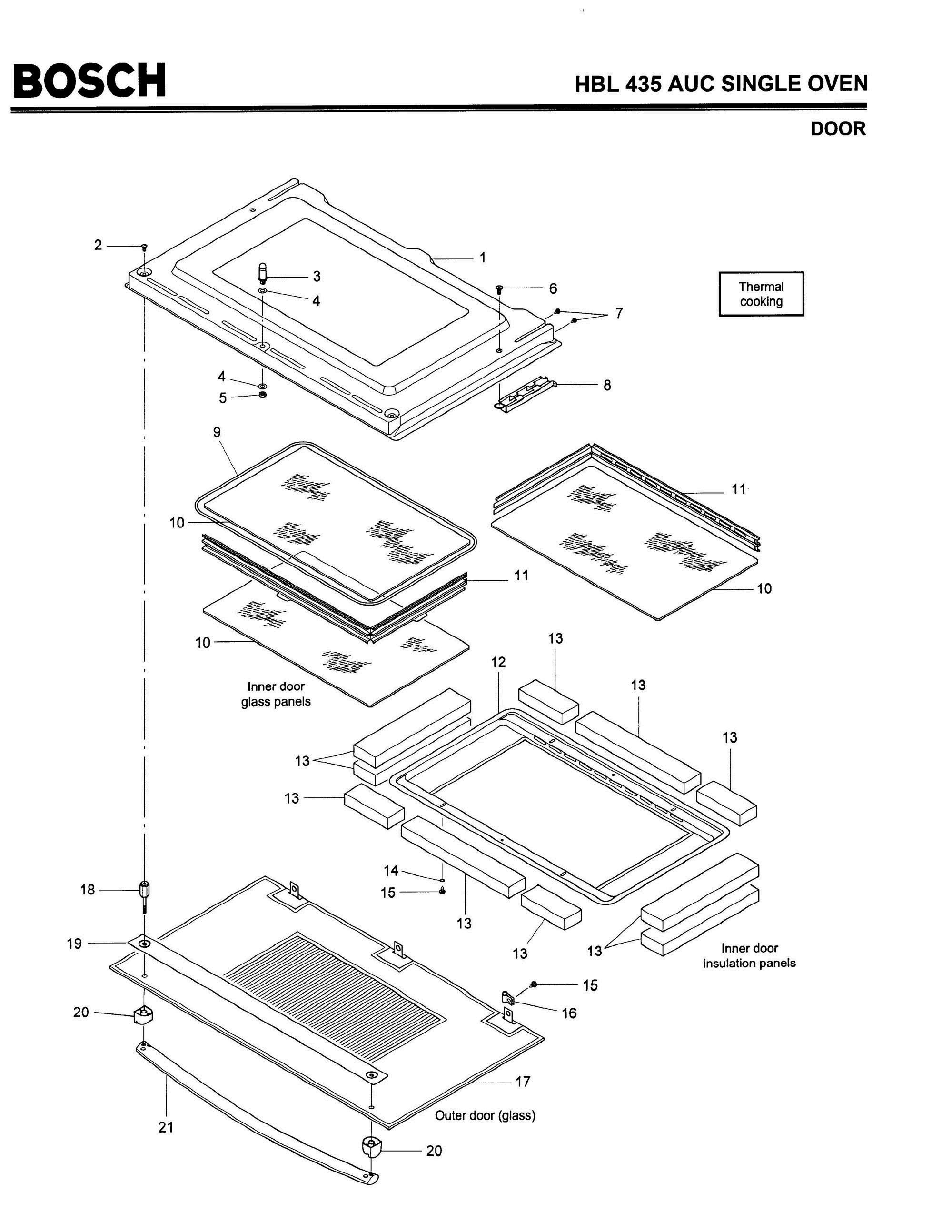 05 - DOOR Diagram and Parts List for HBL435AUC(FD8202-)  Bosch Wall Oven