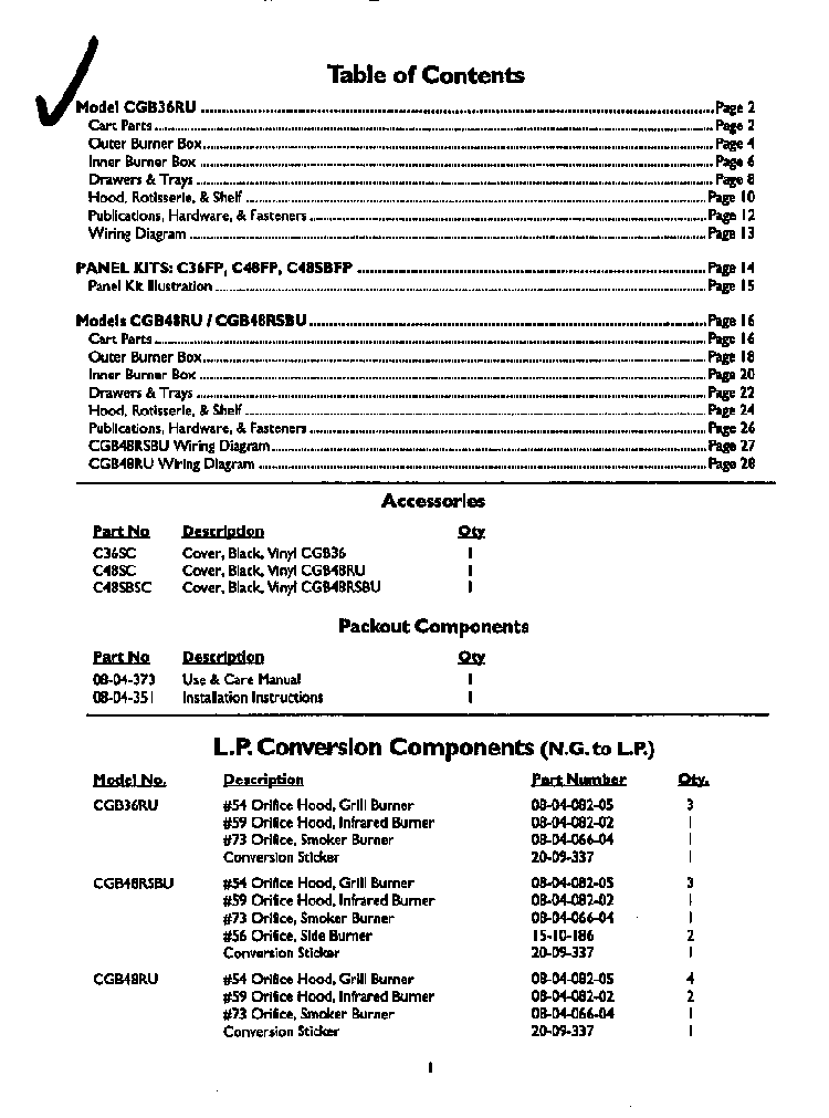 Table Of Contents Diagram and Parts List for CGB36RU  Thermador Grill