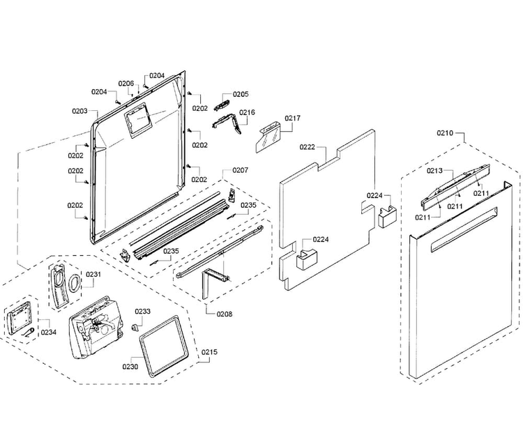 Door Assy Diagram and Parts List for SHP65T55UC 01 Bosch Dishwasher