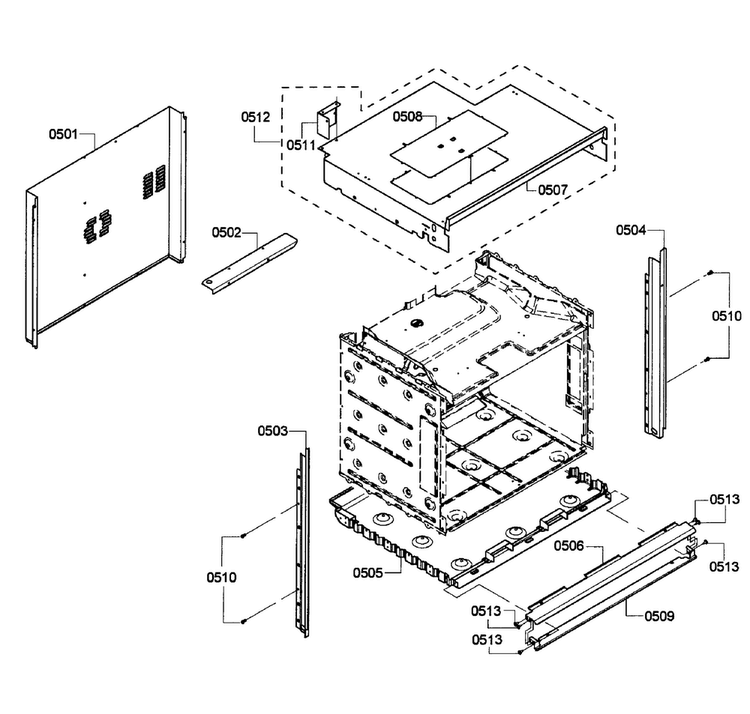 Cabinet Assy Diagram and Parts List for HBL5450UC 08 Bosch Wall Oven