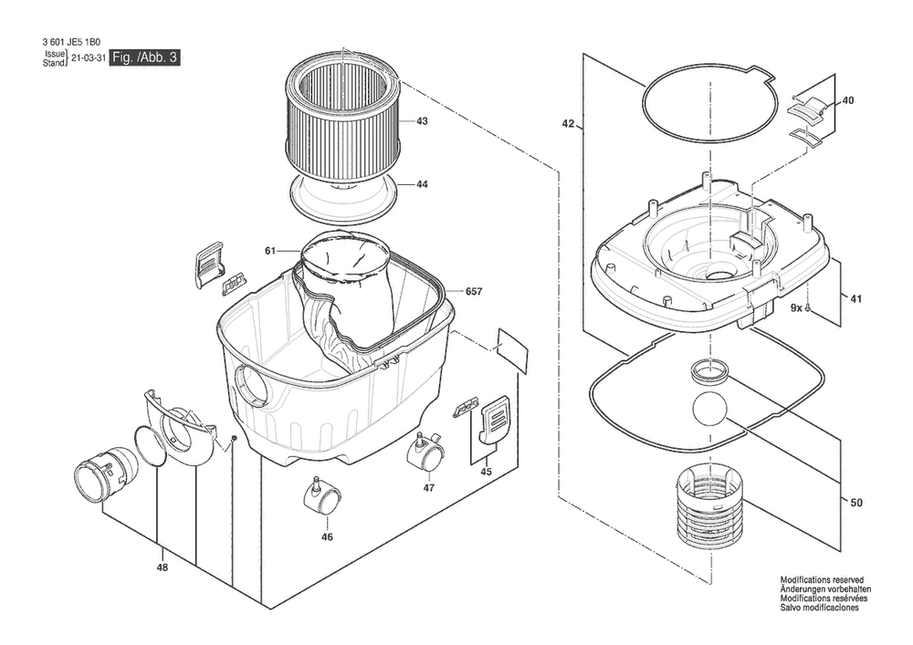 Section 3 Diagram and Parts List for GAS10PS 3601JE5140 Bosch Utility Vacuum