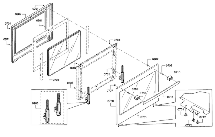 Door-lower Diagram and Parts List for HBL5551UC 01 Bosch Wall Oven