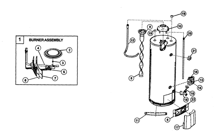 Water Heater Diagram and Parts List for 153339360  Kenmore Water Heater