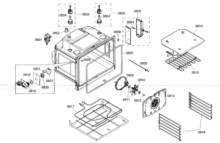 Oven Cabinet Parts Diagram and Parts List for MEMCW301ES01  Thermador Microwave