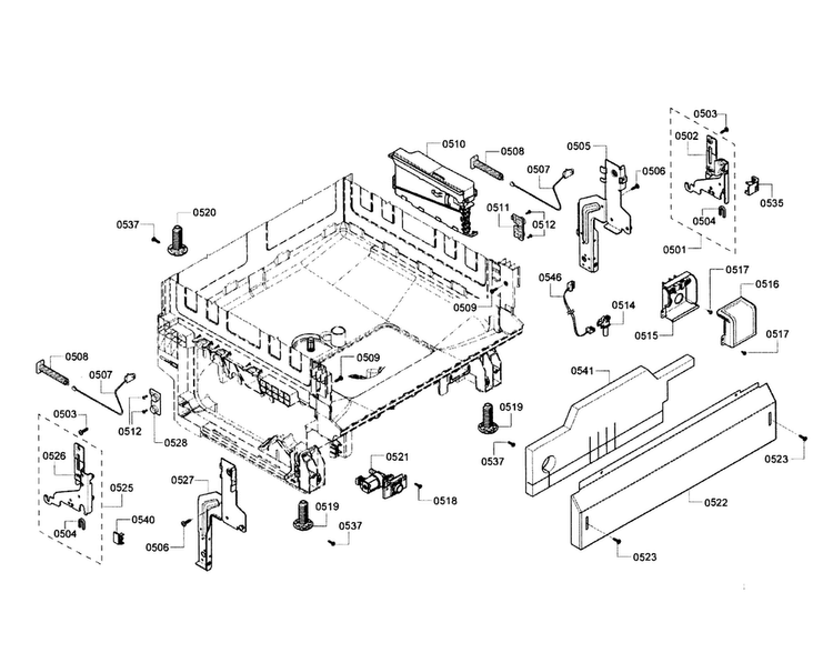 Base Diagram and Parts List for SHX4AT55UC 14 Bosch Dishwasher