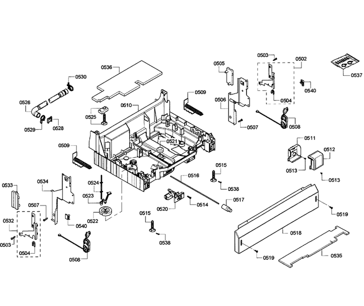Base Assy Diagram and Parts List for SHE55C05UC 65 Bosch Dishwasher
