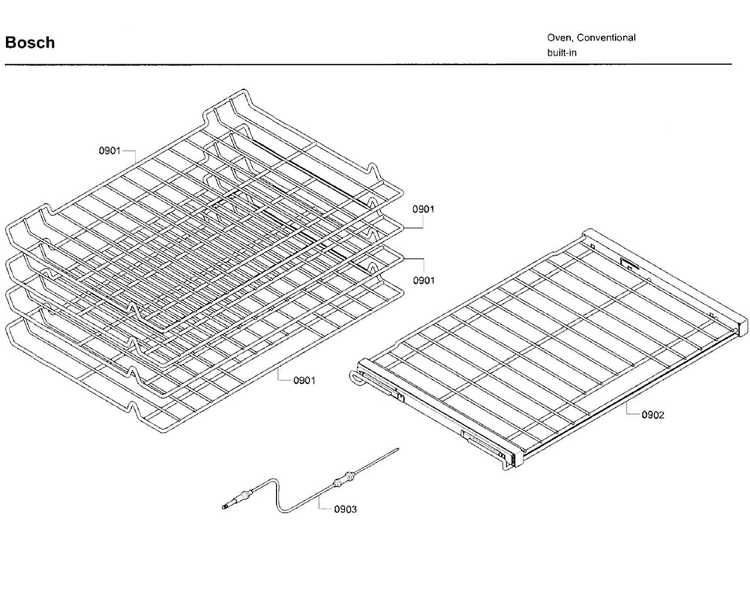 Rack Diagram and Parts List for HBL8651UC 02 Bosch Wall Oven
