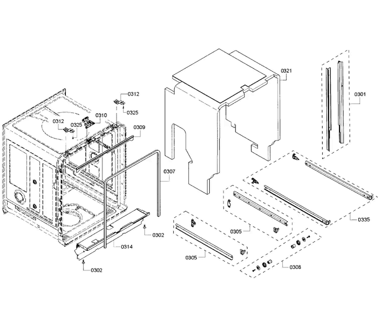 Cabinet Diagram and Parts List for SHX65T55UC 01 Bosch Dishwasher