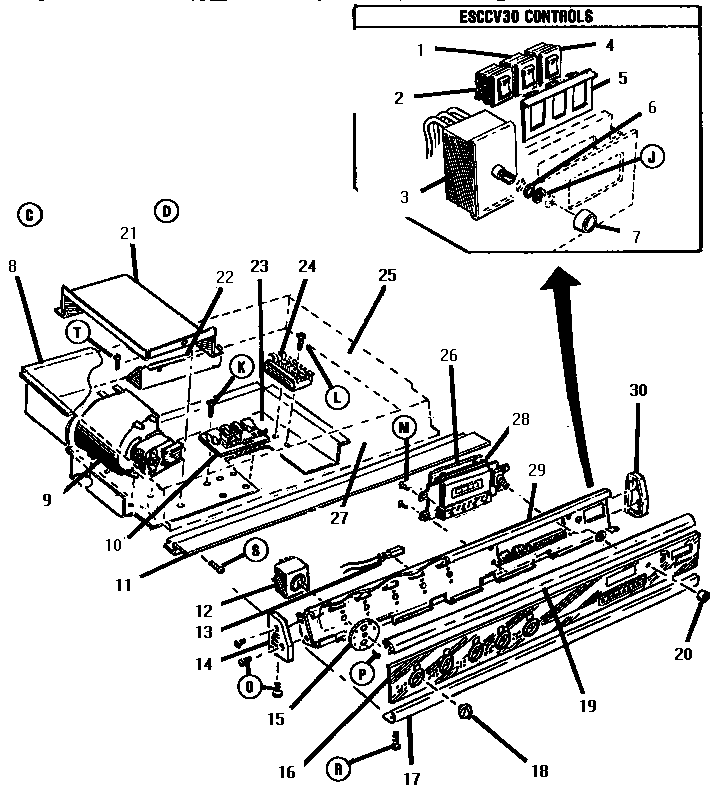 Burner Box & Control Panel Diagram and Parts List for ESC30CVB  Thermador Range