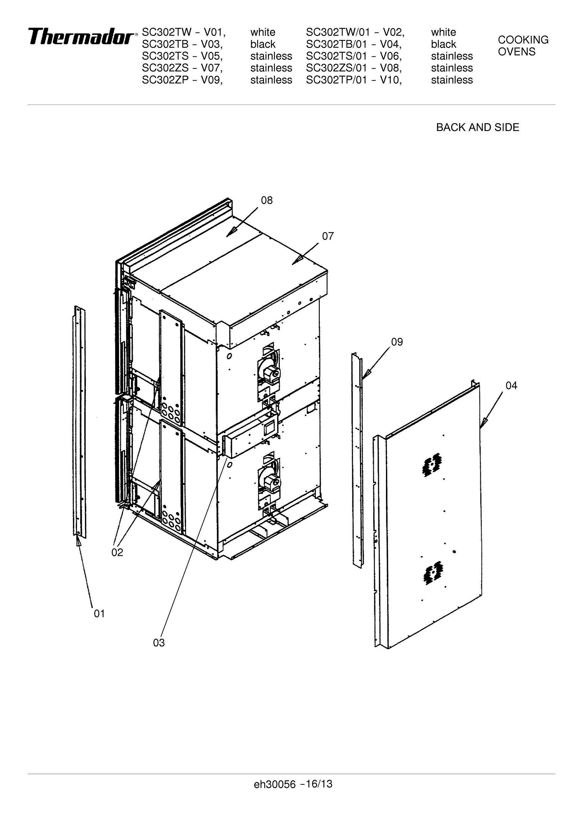 14 - BACK AND SIDE Diagram and Parts List for SC302TB  Bosch Range