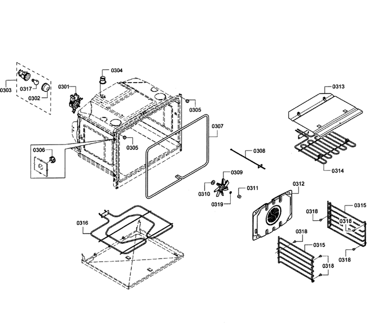 Oven Upper Diagram and Parts List for HBL3560UC 09 Bosch Wall Oven