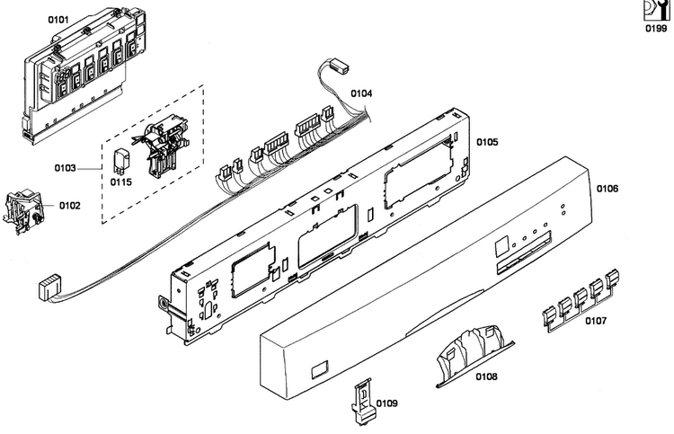 Control Panel Diagram and Parts List for SHE43P02UC 58 Bosch Dishwasher