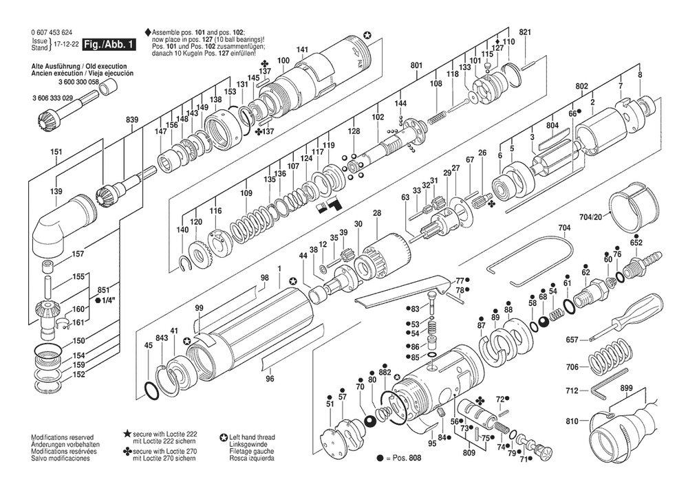 Section 1 Diagram and Parts List for 180WDWAS10-420 0607453624 Bosch Screwdriver