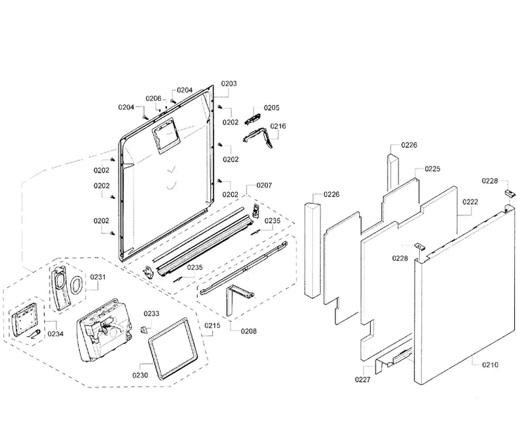 Door Assy Diagram and Parts List for SHE8PT55UC 01 Bosch Dishwasher