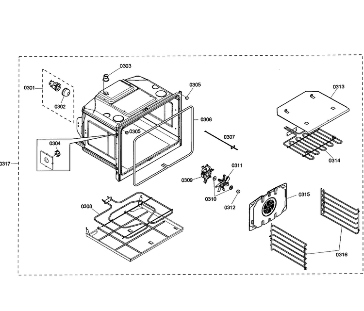 Oven Assy Diagram and Parts List for HBL3460UC 01 Bosch Wall Oven