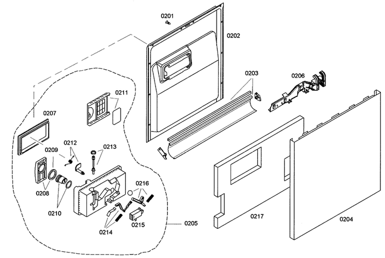 Door Assy Diagram and Parts List for SHE42L12UC 46 Bosch Dishwasher