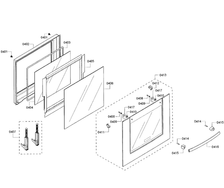 Door Assy Diagram and Parts List for HBN3450UC 01 Bosch Wall Oven