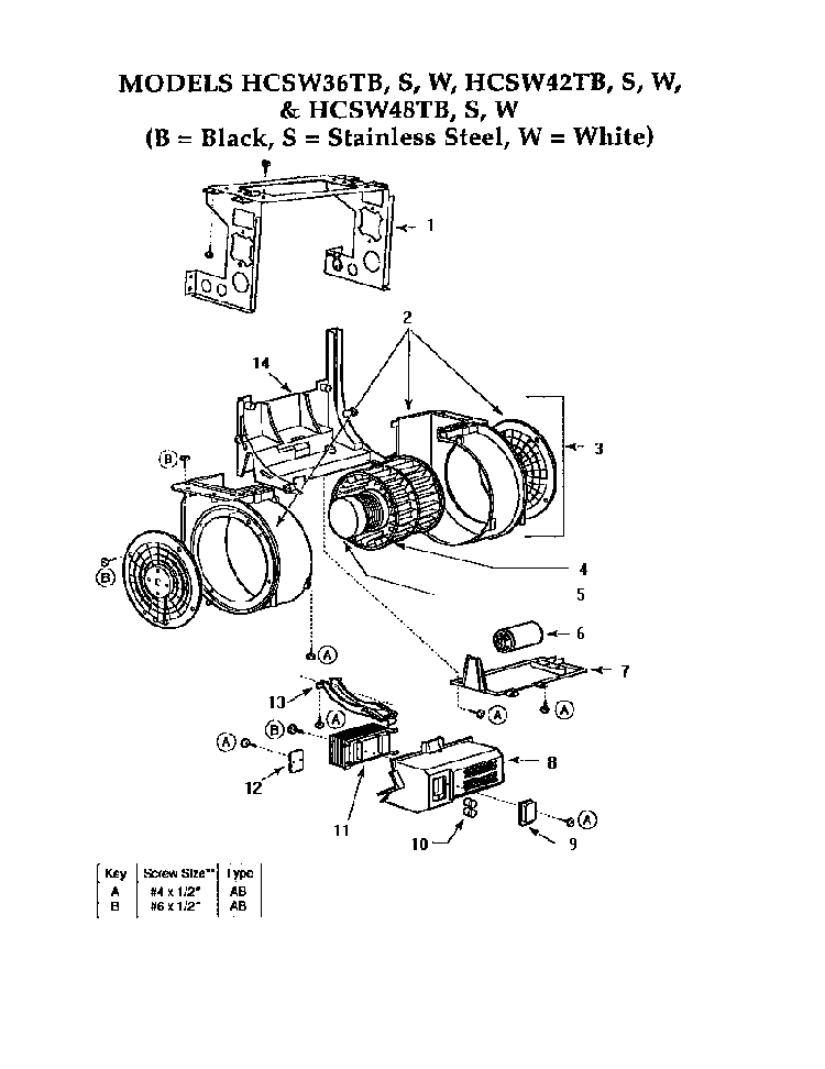 Blower Assembly Diagram and Parts List for HCSW  Thermador Range Hood