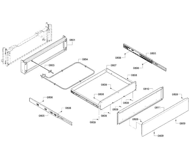 Drawer Asy Diagram and Parts List for HGIP054UC 05 Bosch Range