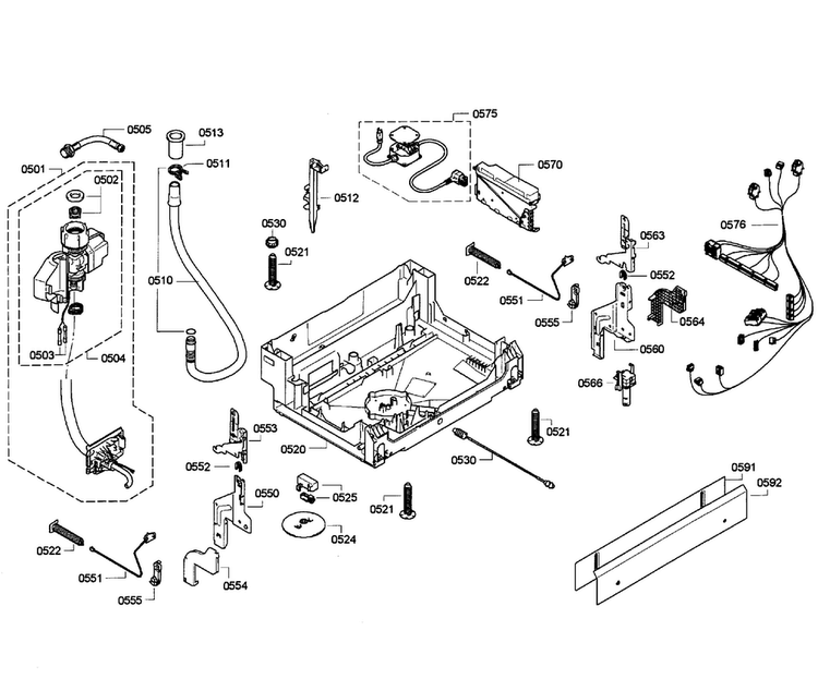Base Assy Diagram and Parts List for SPE5ES55UC 06 Bosch Dishwasher