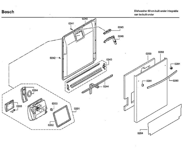 Door Diagram and Parts List for SHX7ER55UC 51 Bosch Dishwasher