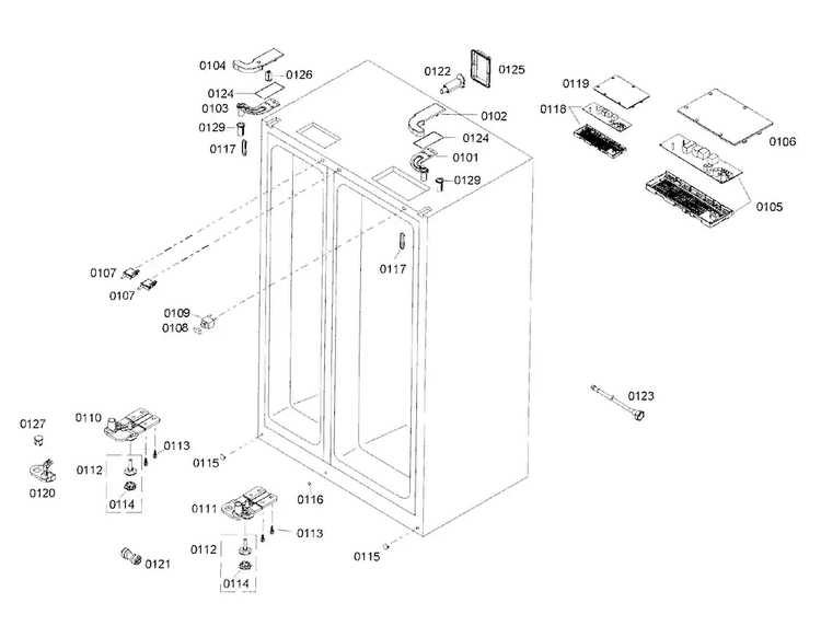 Cabinet Assy Diagram and Parts List for B22CS50SNB 04 Bosch Refrigerator