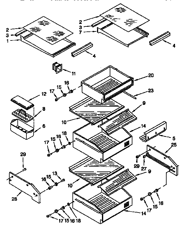 Refrigerator Shelf Diagram and Parts List for TSS48QBW00  Thermador Refrigerator