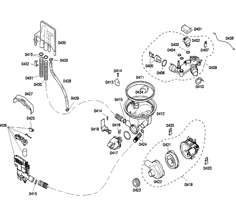 Pump Diagram and Parts List for SHU43C02UC 36 Bosch Dishwasher