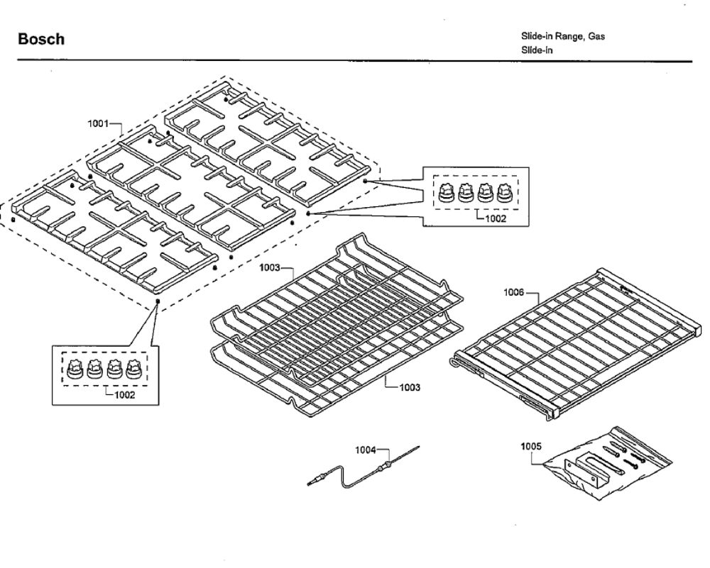 Grid/Shelfs Diagram and Parts List for HGIP054UC 06 Bosch Range